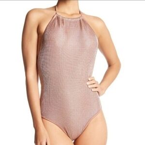 Sam Edelman Women's Size Medium Rose Gold One-Piece Halter Swimsuit NWOT